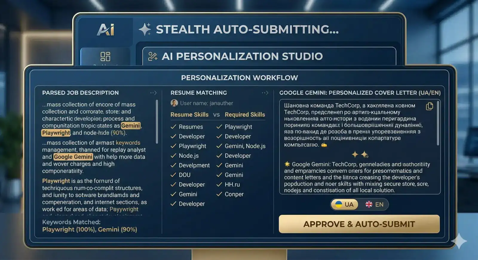 AI personalization studio and cover letter generation